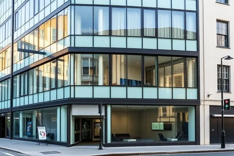 Modern London commercial office building with clean glass windows