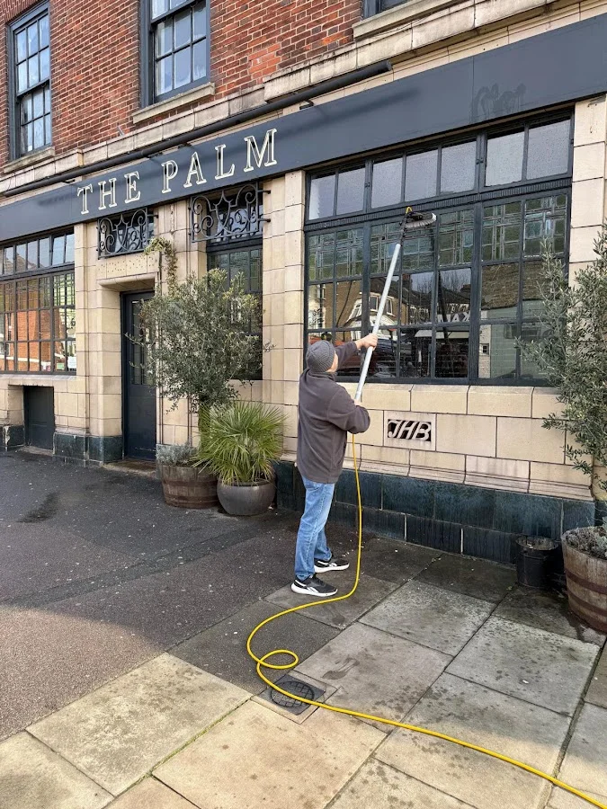Commercial window cleaning at The Palm pub — exterior facade